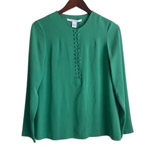 Diane Von‎ Furstenberg Silk Top 6 Emerald Button Front Designer Luxury Parisian